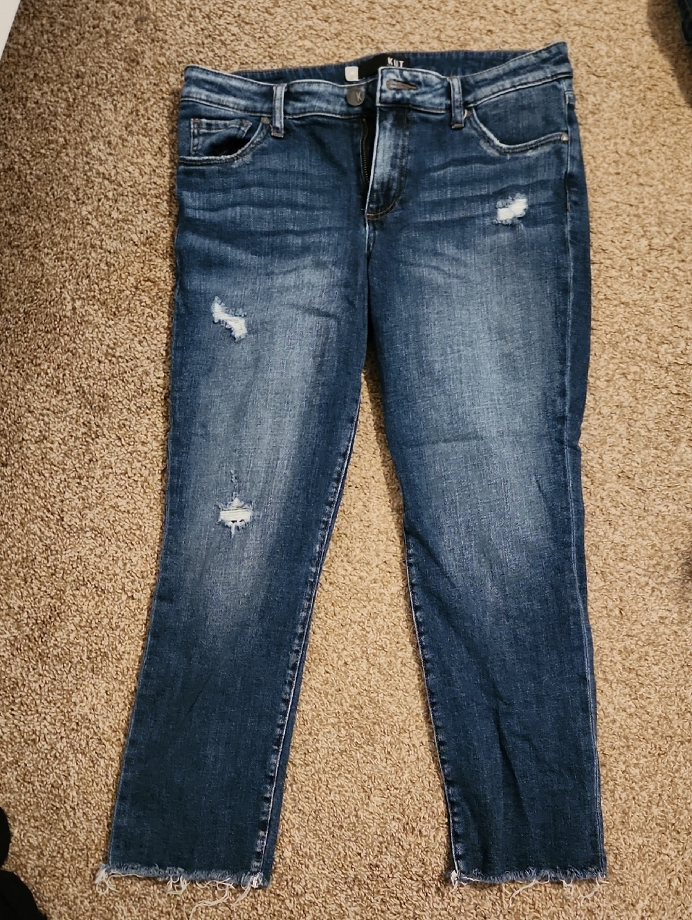 Kut from the Kloth Straight Leg Distressed Dark Blue Jeans